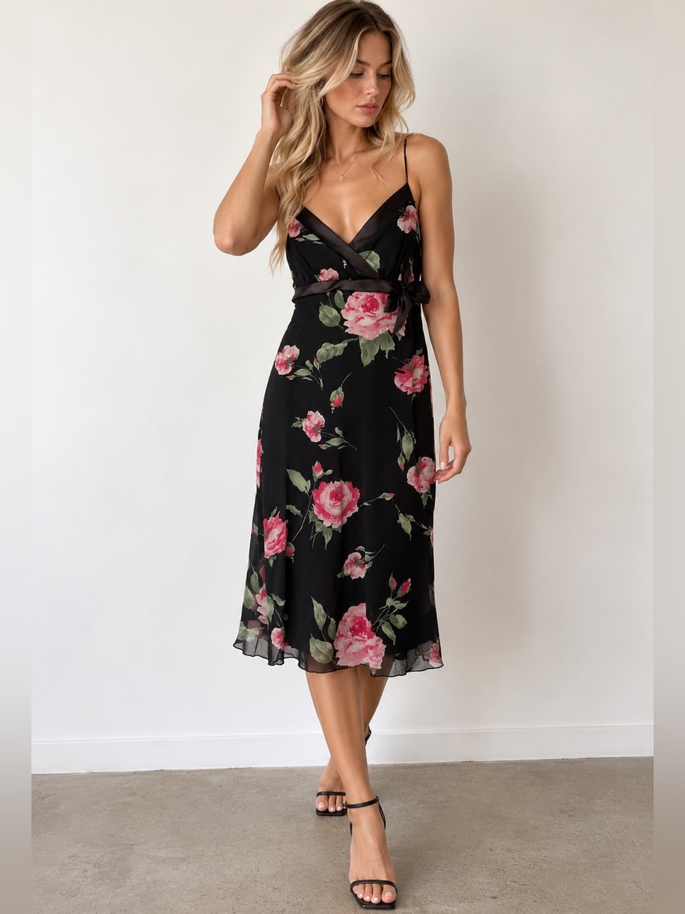 Vintage Y2K Rose Floral Mesh Slip Dress L